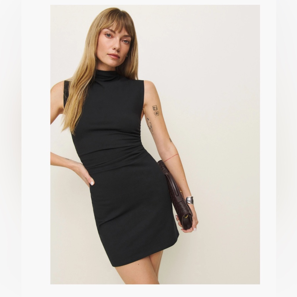 Reformation Alden Knit Black Sleeveless Mock-Neck Mini Dress